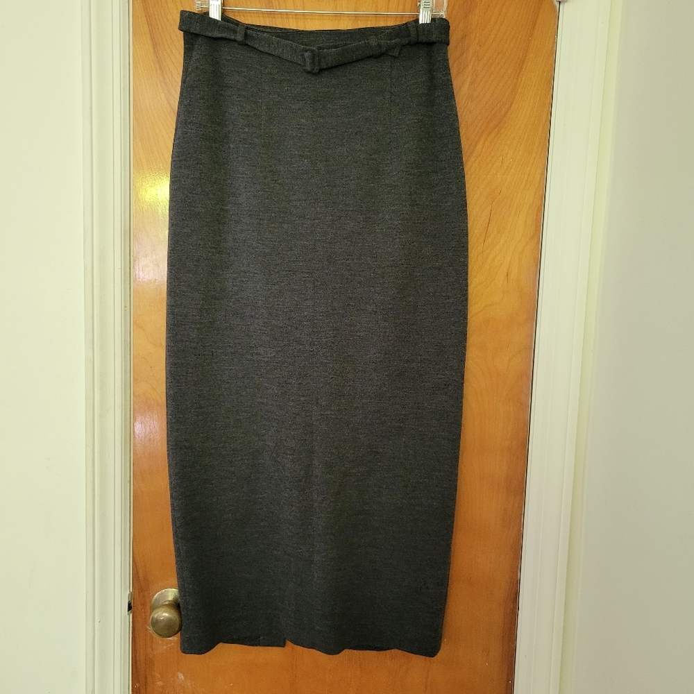 Piazza Sempione Straight Wool Maxi Skirt with Self Belt - Size 46